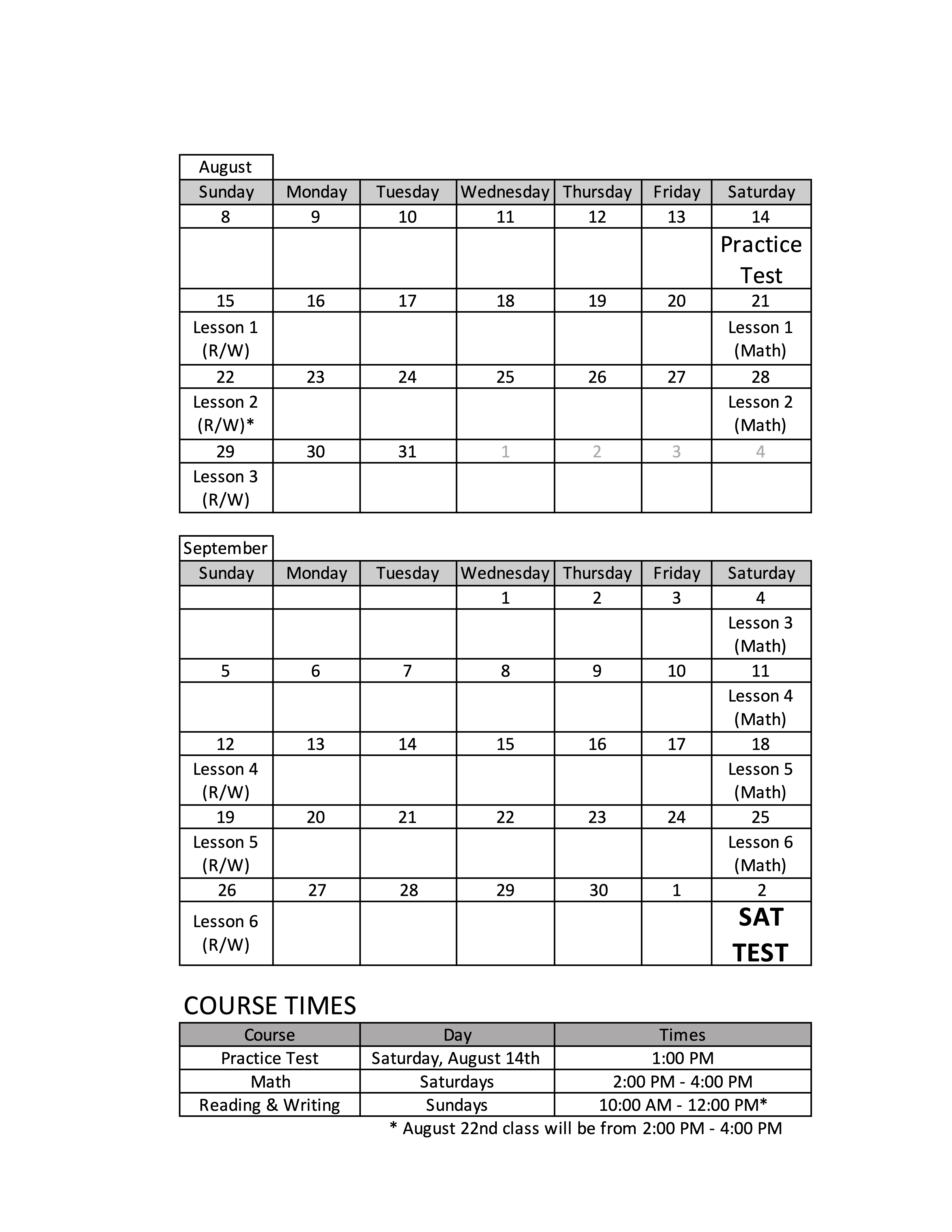 SAT Fall Group Course Dates corrected